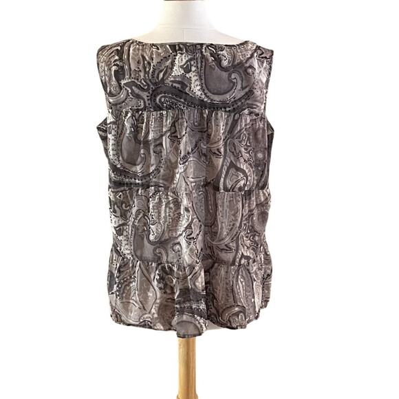 Talbots Cotton Gray, White Boho Paisley Sleeveless V-Neck Blouse, Ruffle Hem, 1X - Picture 3 of 12